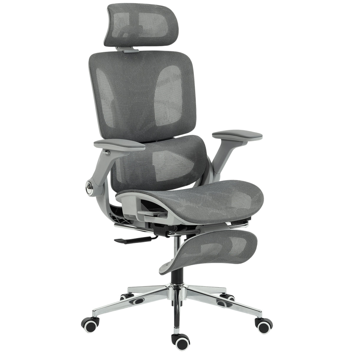 Chaise Bureau Ergonomique avec Accoudoirs 4D Appui-Tête et Profondeur d'Assise Réglables Maille Gris