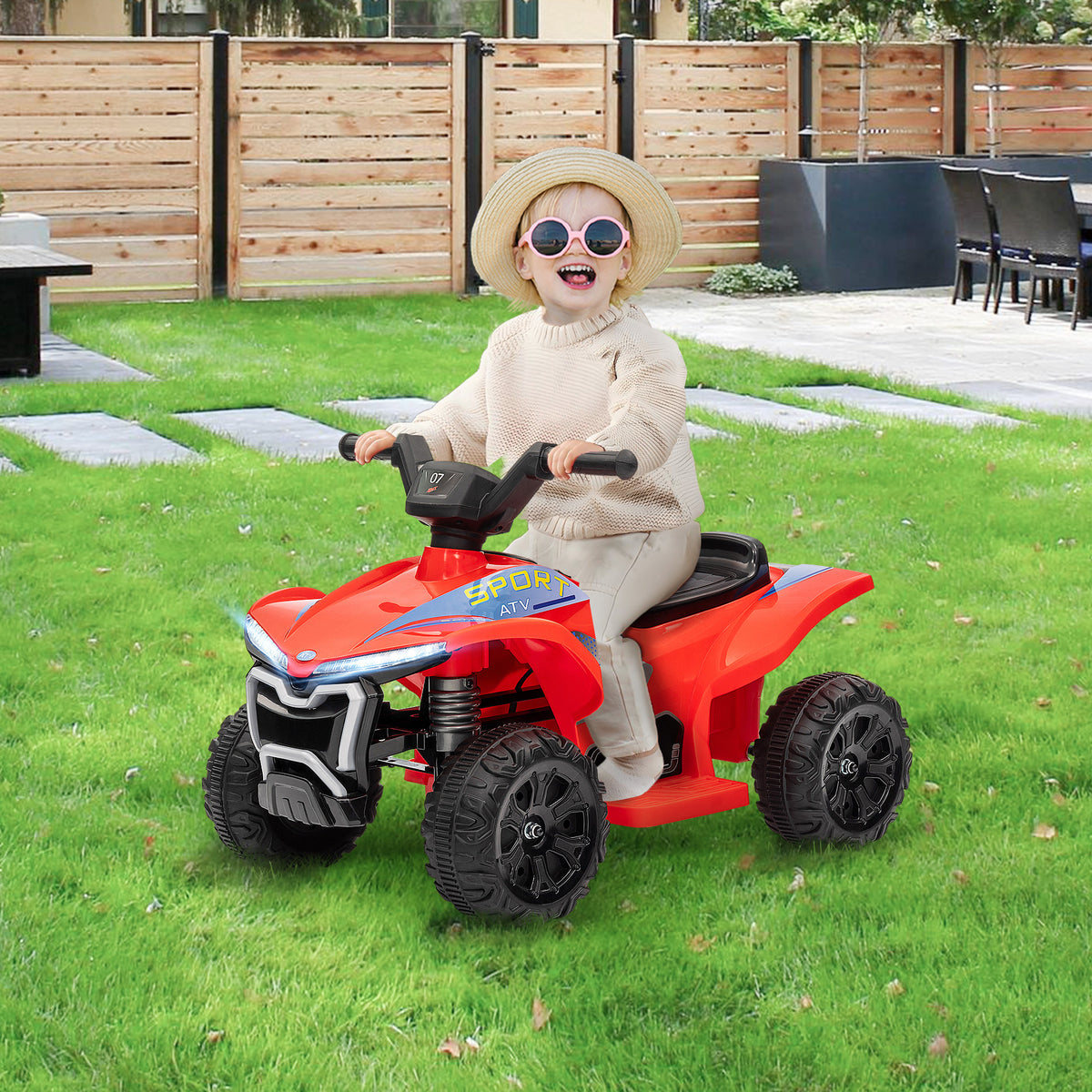 Elektrisches Kinder-Quad 6V Elektroauto für Kinder, Geschwindigkeit 2,5 km/h, für Kinder von 18-36 Monaten, 71 x 40,5 x 45 cm, Rot