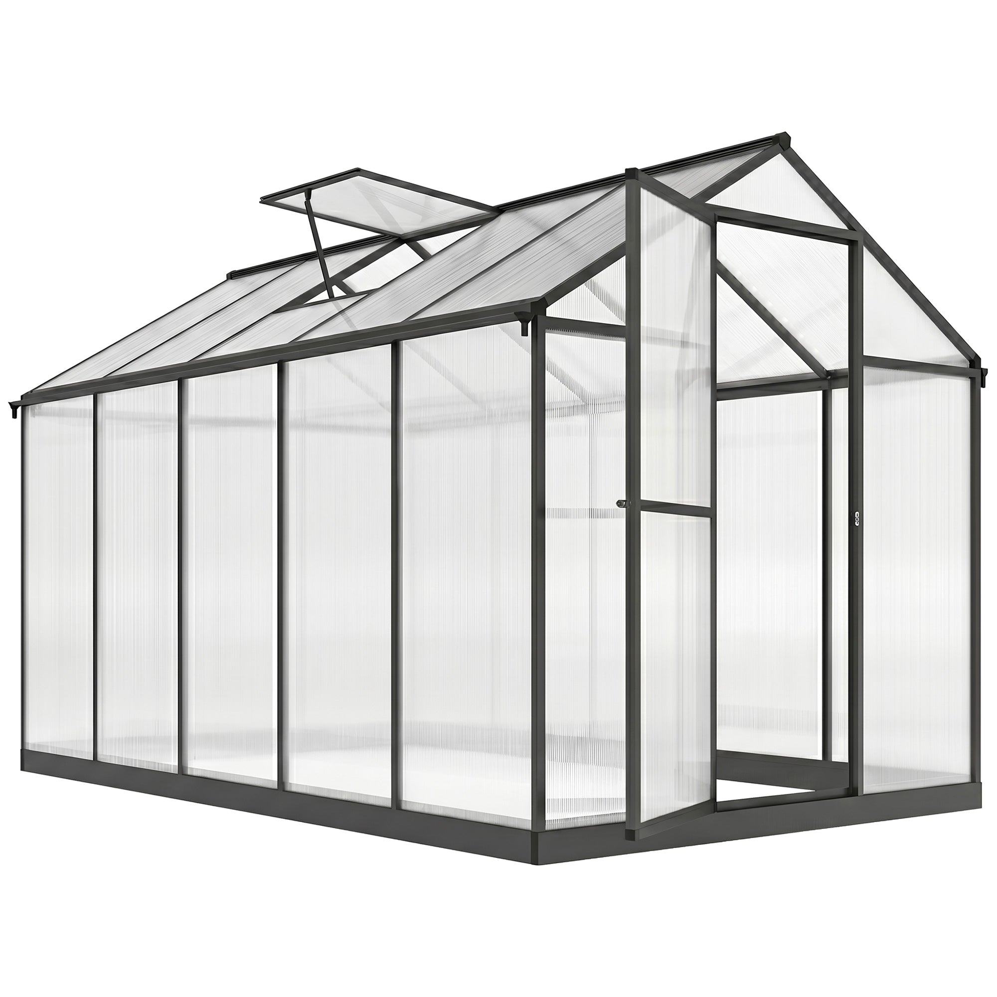 Serra da giardino in alluminio e policarbonato, serra con finestre superiori regolabili 303x183x195cm trasparente