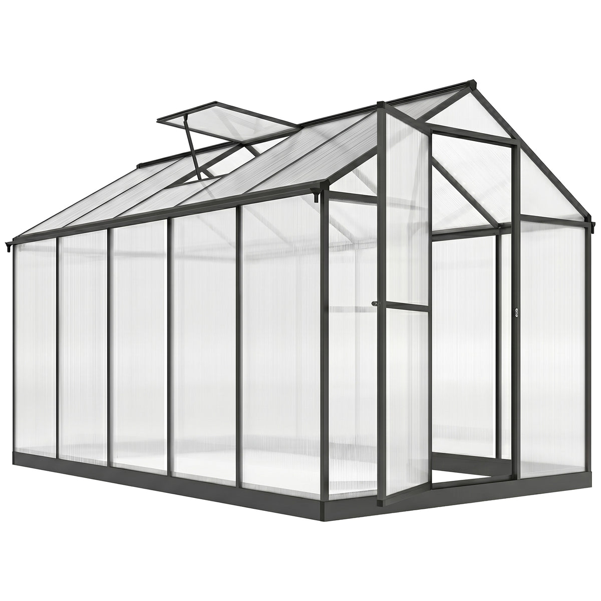 Serre de jardin en aluminium polycarbonate, serre avec fenêtres supérieures réglables 303x183x195cm transparent