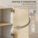 Buffet cuisine, meuble de rangement nordique, 3 portes à fermeture douce, 6 compartiments, bois naturel et blanc