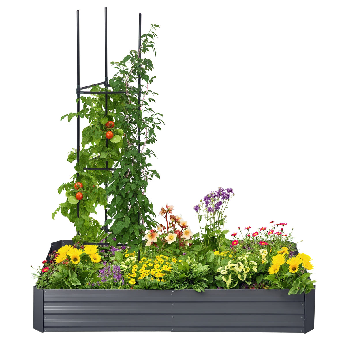 Carré potager jardinière rectangulaire en métal avec tuteurs pour tomates et plantes grimpantes 180 x 90 x 29,5 cm