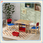 Table enfant avec 2 chaises ensemble table et chaises enfants 3 pièces en bois avec 4 bacs de rangement bois naturel