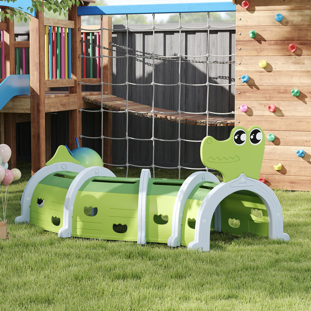 Tunnel enfant en forme de crocodile, modulable, tunnel de jeu pour enfants, enfants de 3 à 6 ans ramper et grimper, vert
