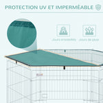 Parc pour chien, enclos chien 6 panneaux avec toit, modulable et pliable, enclos portable 60H cm avec porte, clôture pour chat, chiens de petit taille, intérieur et extérieur, argent, vert