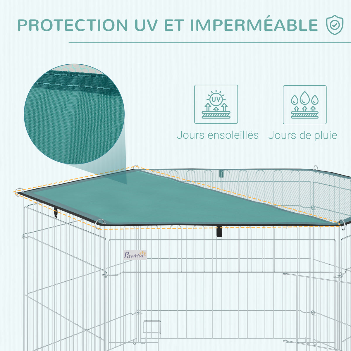 Parc pour chien, enclos chien 6 panneaux avec toit, modulable et pliable, enclos portable 60H cm avec porte, clôture pour chat, chiens de petit taille, intérieur et extérieur, argent, vert