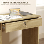 Bureau moderne avec 5 tiroirs, grand plateau, 1 compartiment ouvert, tiroir verrouillable, 110 x 50 x 76cm, chêne