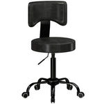 Tabouret à Roulettes, Hauteur Réglable 72-87,5cm, Tabouret de Massage Assise et Dossier Rembourrés, Pivotant 360°, Noir