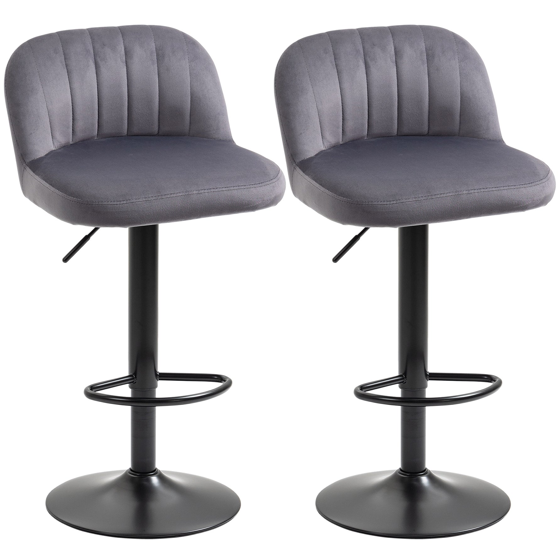 Lot de 2 tabourets de bar design contemporain avec repose-pieds hauteur réglable et pivotant gris