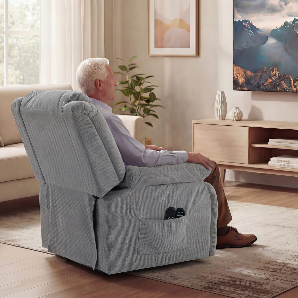Fauteuil releveur électrique massage et chauffage avec repose-pied, dossier inclinable, télécommande et poche latérale