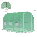 Serre de Jardin Tunnel Surface Sol 6 m² 3L x 2l x 2H m acier Porte zippée 6 fenêtres enroulables Vert