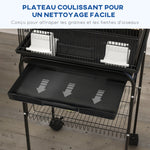 Cage à oiseaux design maison mangeoires perchoirs 3 portes plateau excrément amovible + poignée transport noir
