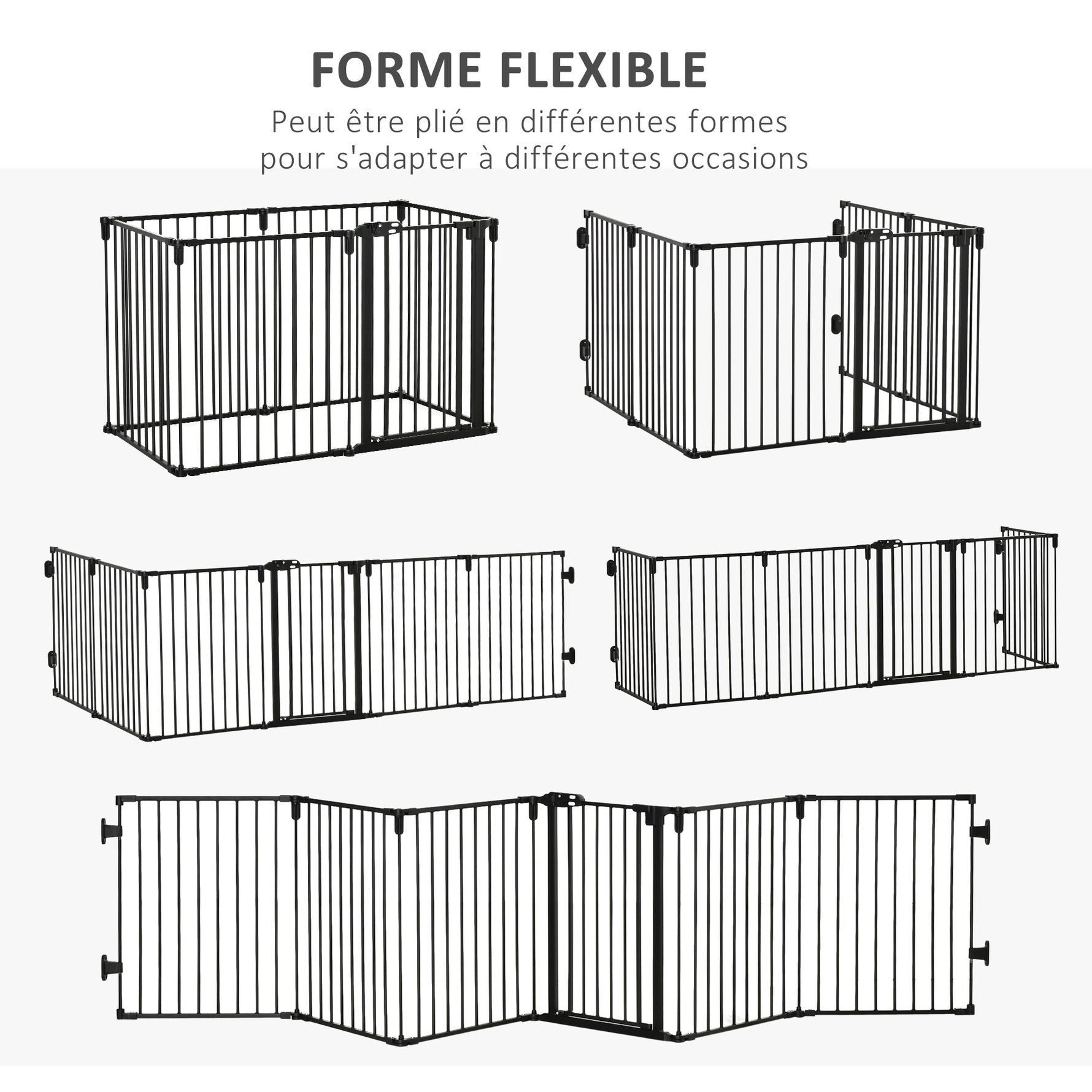 Barrière de sécurité barrière de protection cheminée parc enclos chien pliable modulable 6 panneaux avec porte sans perçage 362,5 x 76 cm noir