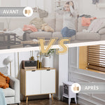 Aparador de salón, mueble de almacenamiento con 2 puertas y estante ajustable, 77 x 35 x 77,5 cm, blanco y madera natural