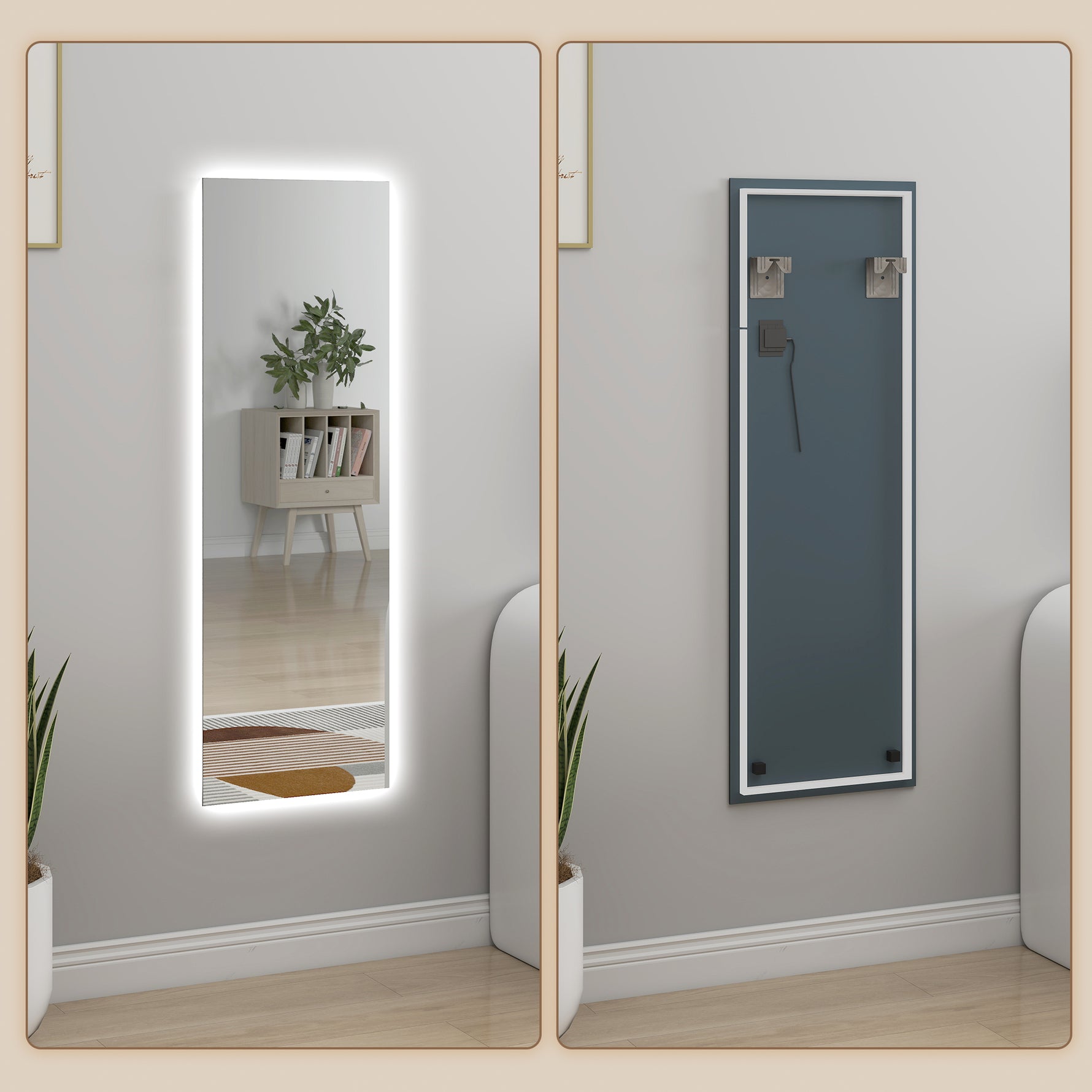 Grand miroir mural LED miroir pleine longueur 3 couleurs de lumière réglables fonction mémoire 120 x 40 cm transparent