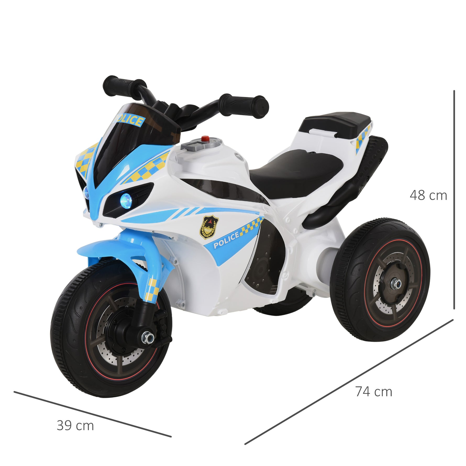 Porteur Enfants Moto de Course Effets musicaux et Lumineux Coffre Rangement Bleu Blanc