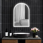Miroir de salle de bain LED 90 x 60cm, mural, 3 couleurs, arqué cadre en aluminium, désembuage et interrupteur tactile