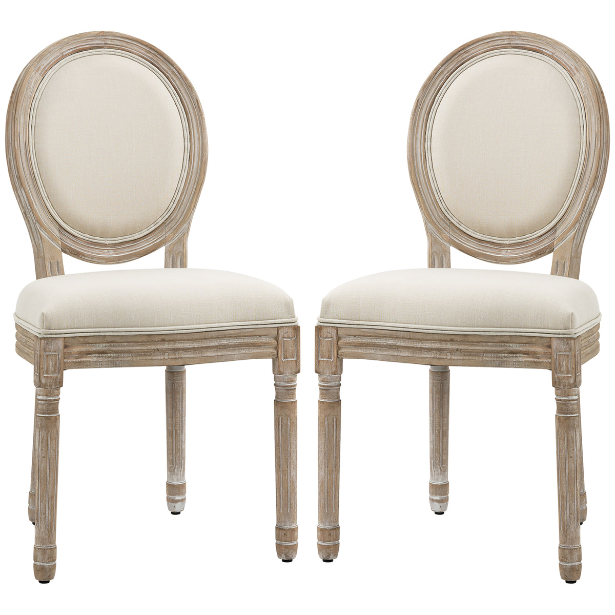 Lot de 2 chaises de Salle à Manger - Chaise de Salon médaillon Style Louis XVI Aspect Lin Crème