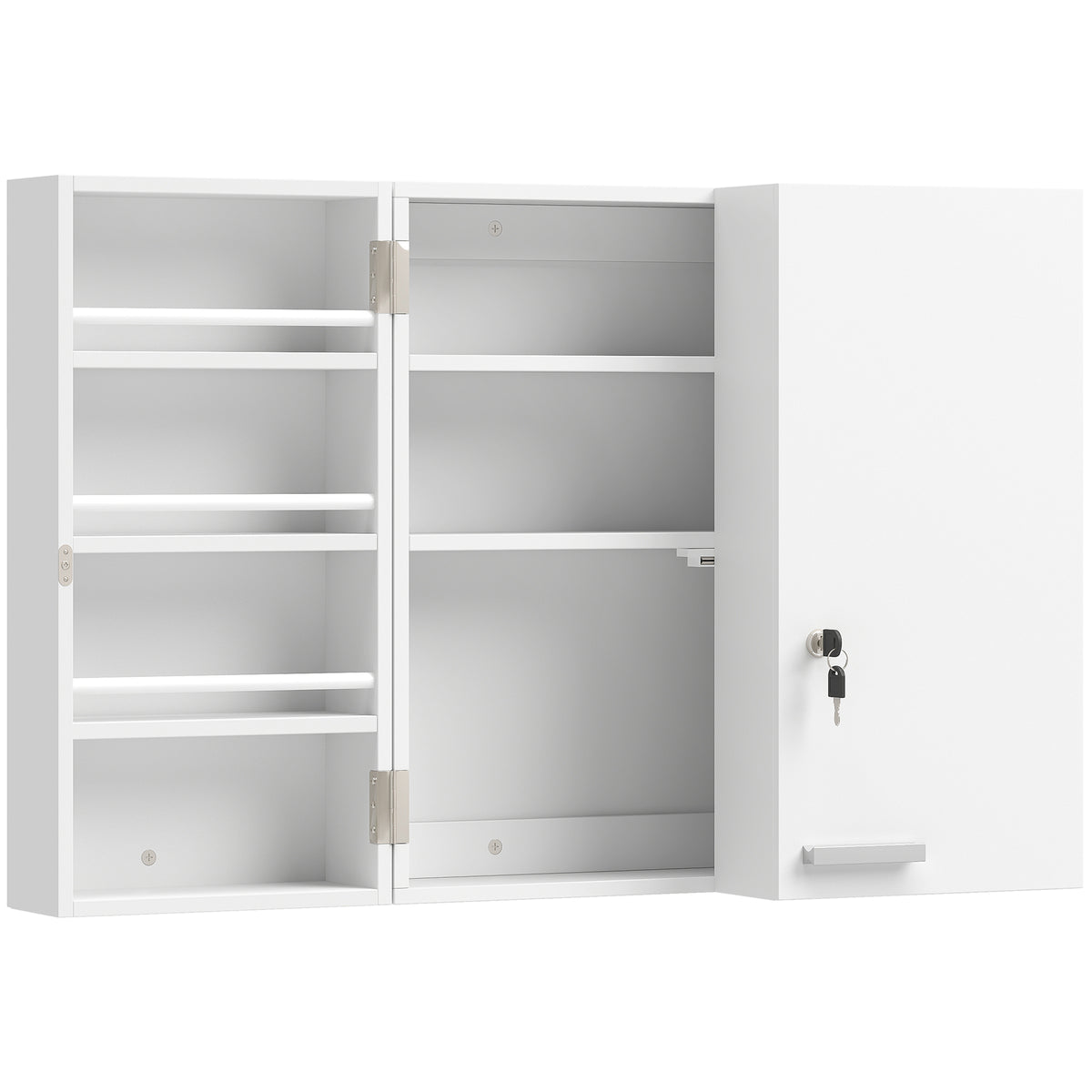 Wall-mounted medicine cabinet, medicine chest with lockable double door, 2 keys, 53x20x53cm, white