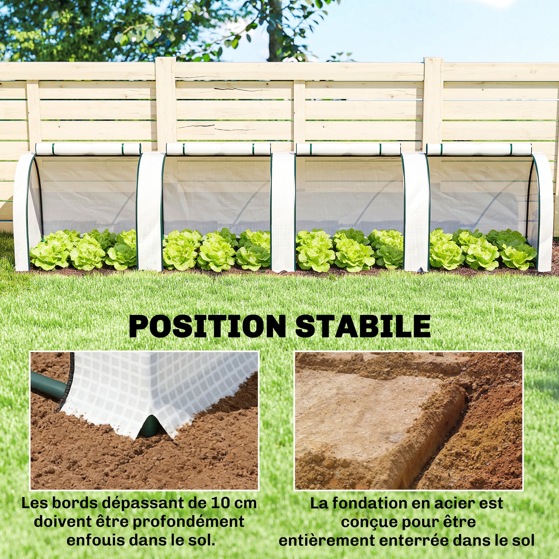 Mini serre de jardin serre à tomates 4 x 1 x 0,80 m acier PE anti-UV 4 portes avec zip enroulables blanc