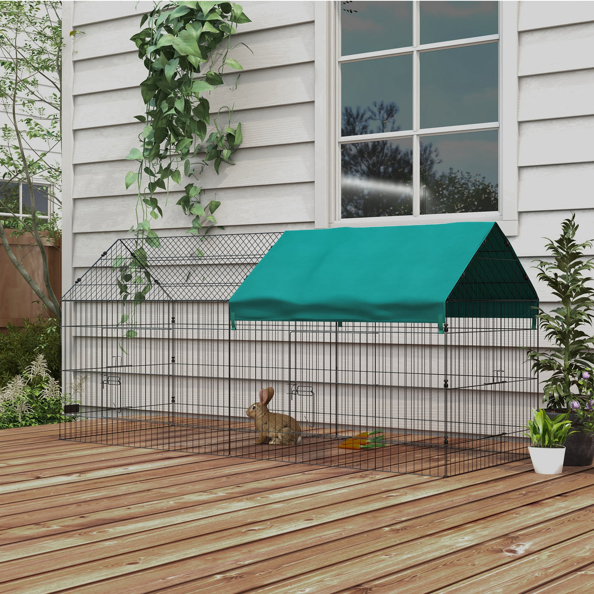 Parque recinto modular de acero con lona para conejos, roedores y animales pequeños, interior y exterior, 220L x 85An x 103Al cm
