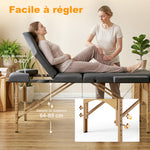 Table de massage pliante, lit de massage 3 zones portable 185 x 60 cm, hauteur et dossier réglables, appui-tête, gris