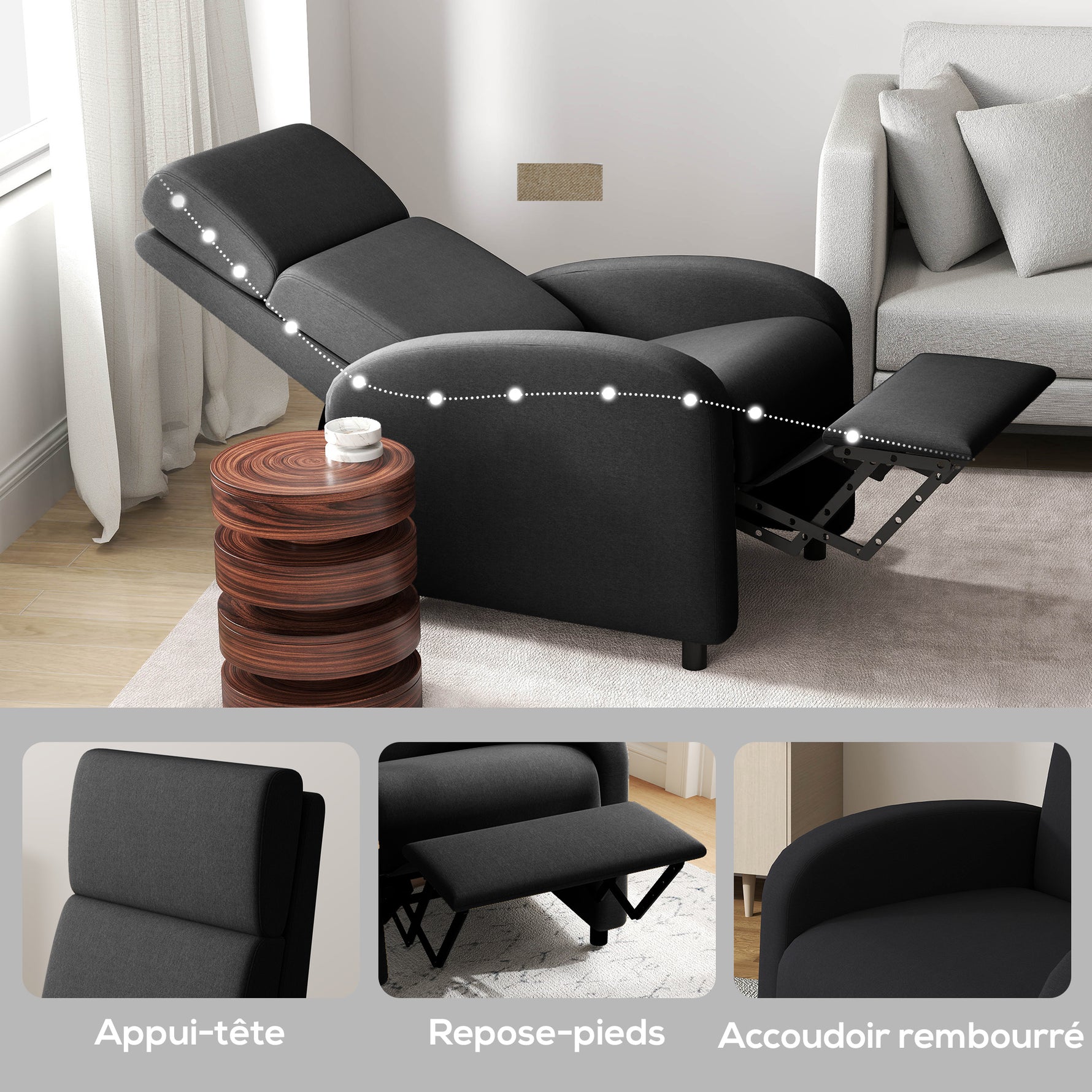 Fauteuil relax fauteuil inclinable salon fauteuil de relaxation - dossier réglable jusqu'à 160° repose-pieds intégré