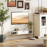 Hängendes TV-Board, Fernsehschrank für Fernseher bis 50 Zoll, Klappfach 2 Ablagen 120x24x16cm weiß