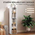 Bibliothèque étagère de rangement 5 niveaux avec étagères réglables pour salon, chambre, bureau, 30x24x133,5cm, blanc