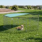 Hundeauslaufgehege, 8-teiliger Hundezaun mit Dach, modular und zusammenklappbar, tragbares Laufgehege 60H cm mit Tür, silber-grün