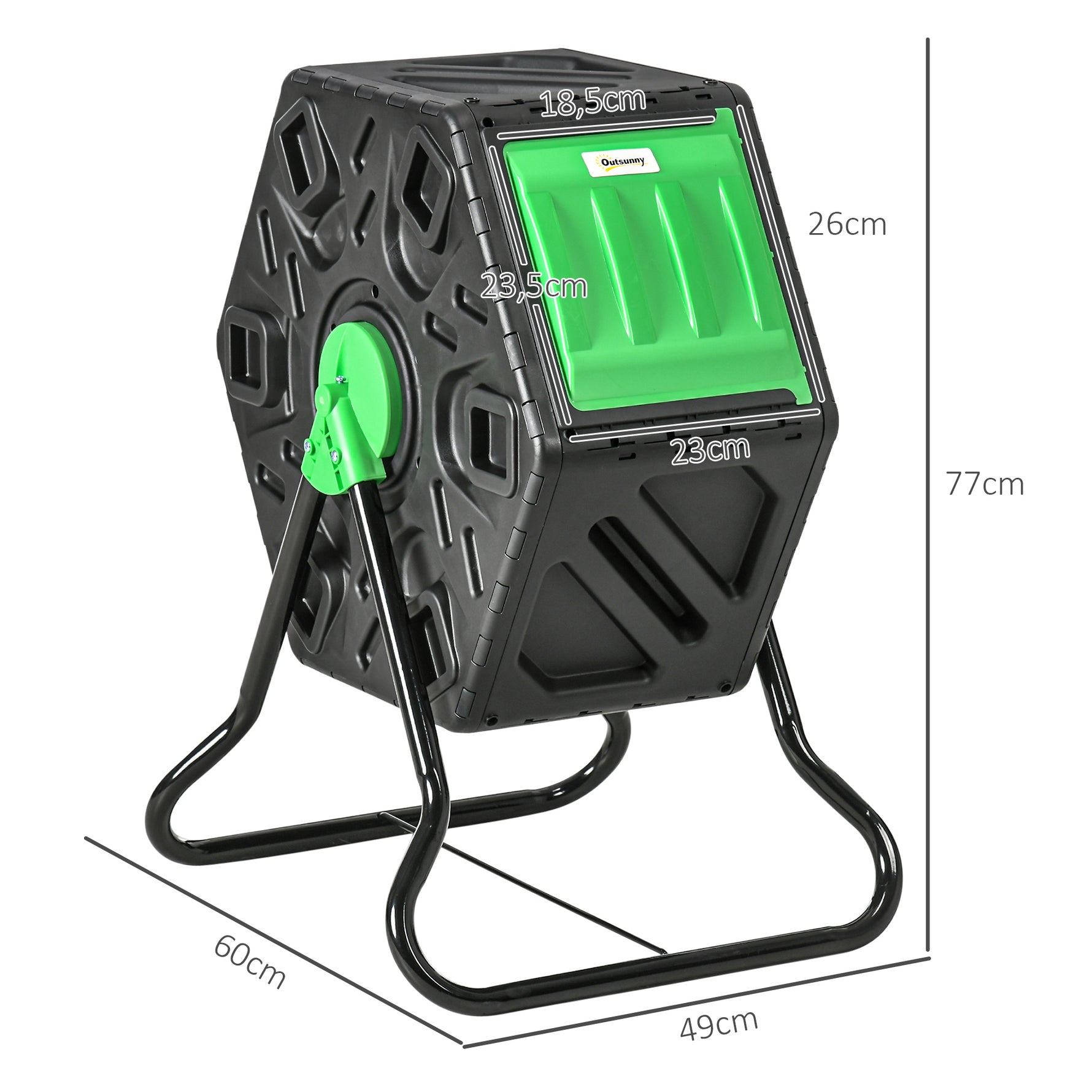 Composteur de jardin bac composteur pour jardin rotatif 360° en polypropylène 65 L 24 trous 60 x 49 x 77 cm noir