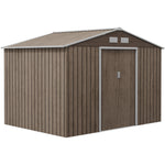 Abri de jardin 5,4 m² 2,77 x 1,95 x 1,92 m kit de fondation porte coulissante ventilations acier galvanisé, marron clair