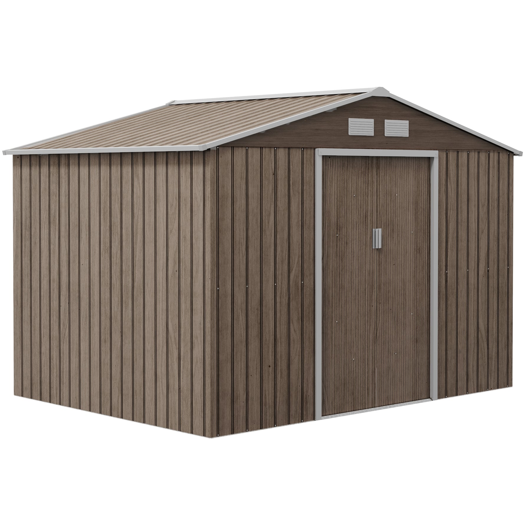 Abri de jardin 5,4 m² 2,77 x 1,95 x 1,92 m kit de fondation porte coulissante ventilations acier galvanisé, marron clair