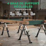 lot de 2 tréteaux pliables en métal, charge max 1160 kg, hauteur réglable 64-81cm, poignée de transport, vert