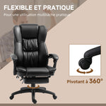 Fauteuil de bureau massant, chaise de bureau avec hauteur réglable, dossier inclinable et télécommande filaire, noir