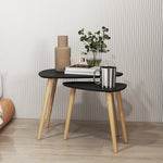 Set van 2 design bijzettafels in Scandinavische stijl met houten poten en houten blad, zwart