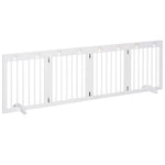 Safety gate, foldable modular pet barrier, 4-panel solid pine wood, 204 x 30 x 61 cm, white