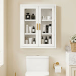 Armoire murale de salle de bain, meuble haut salle de bains avec 2 portes cannelées, étagère réglable, 40x14x50cm, blanc