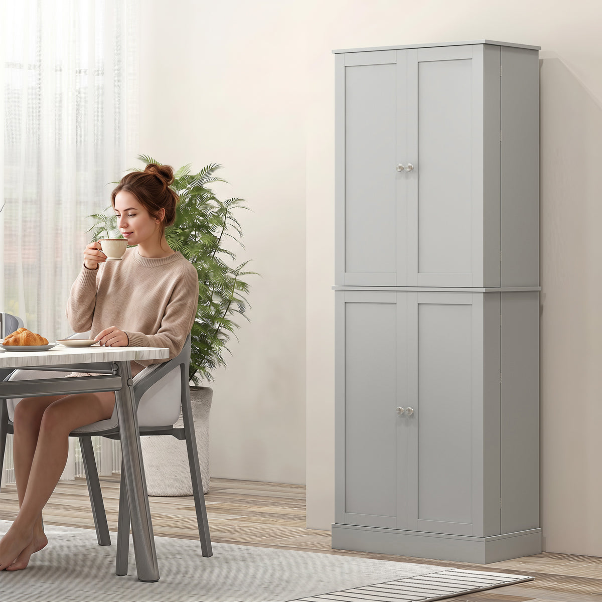 Credenza da cucina con armadietti, ripiano regolabile e portaspezie, 60 x 35 x 166 cm, grigio