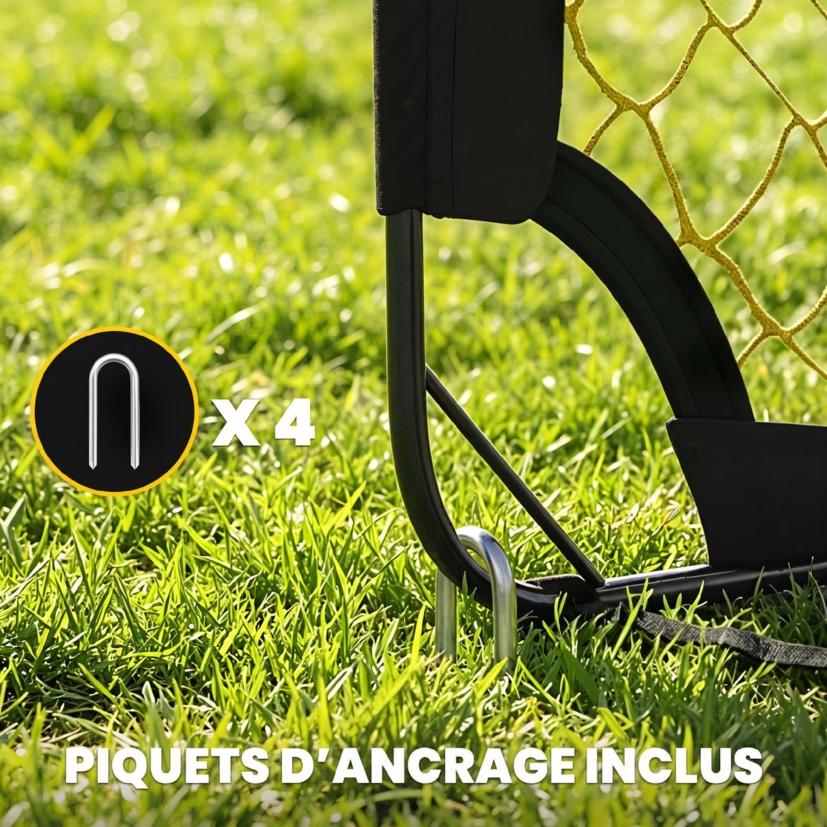 But de football Pop-up Portable et Pliable avec 4 Piquets de Sol et Sac de Transport, Sans Montage, 150x110x110cm, Jaune