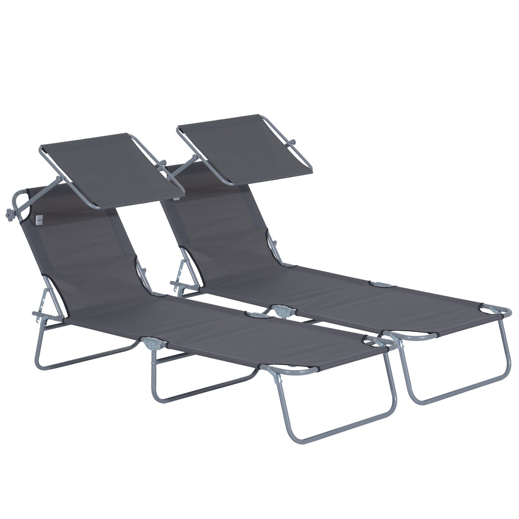 Lot de 2 Transats Bain de Soleil Pliable Chaise Longue Pliante Grand Confort Dossier Inclinable Pare-Soleil réglable