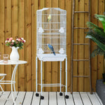 Cage à oiseaux sur pied volière oiseaux sur roulettes toit ouvrant 3 perchoirs étagère inférieure 46,5x36x157cm blanc