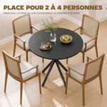 Table à Manger Ronde pour 2 Personnes avec Plateau Aspect Bois et Piètement Croisé en Acier, Noir