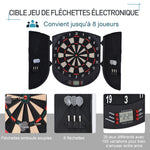 Cible jeu de fléchettes électronique refermable 26 jeux jusqu'à 8 joueurs affichage LCD haut-parleur noir