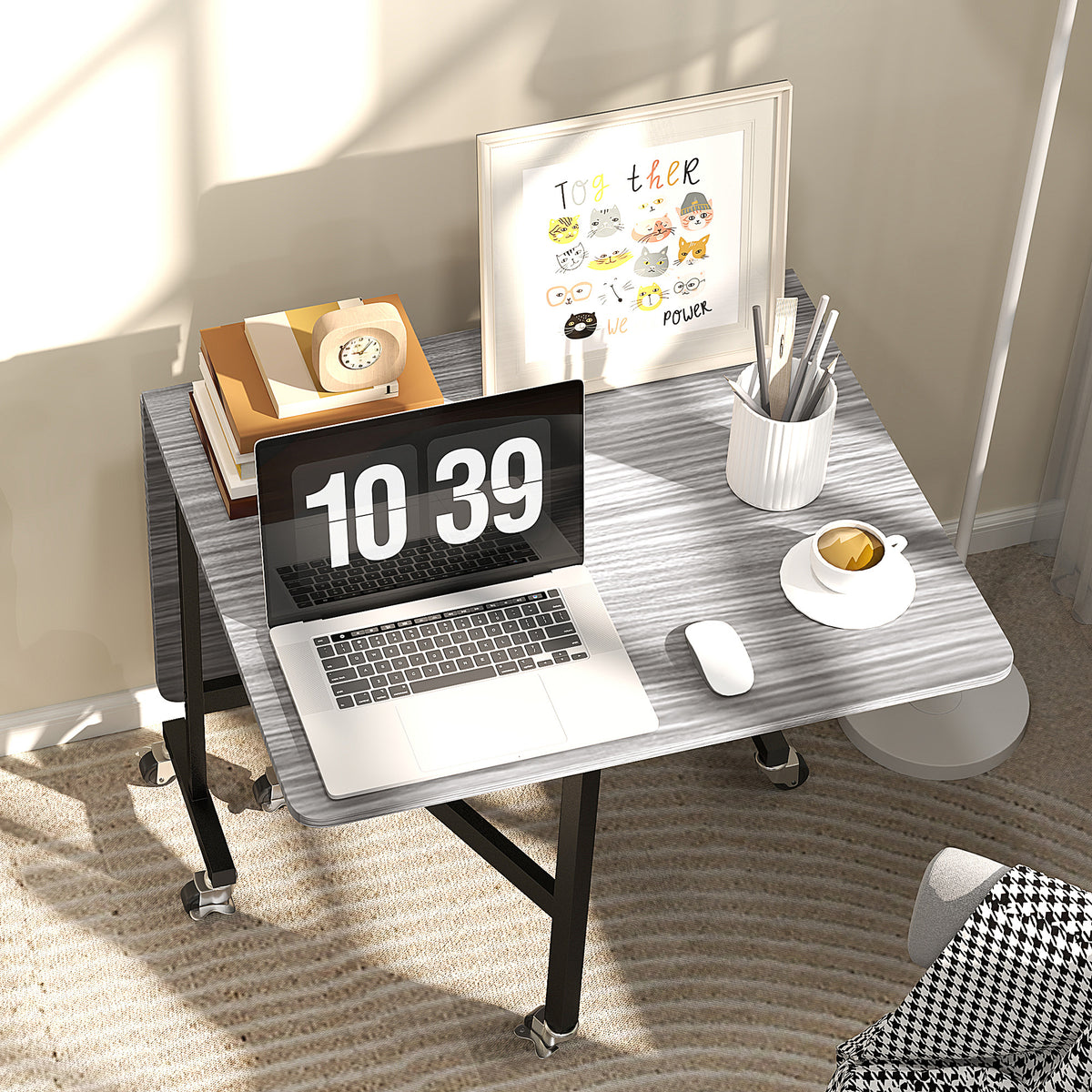 Table à Manger Pliante sur Roulettes pour 4-6 Personnes 120 cm, Roues avec Freins, 2 Abattants, Style Industriel, Gris