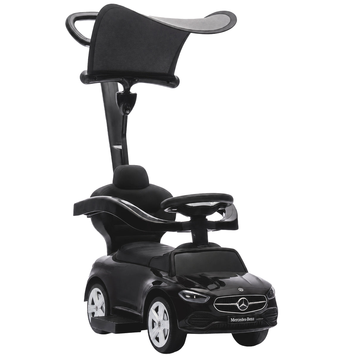 Cavalcabile per bambini 3 in 1 Mercedes-Benz con licenza, protezione, vano portaoggetti, clacson, 83x40x90 cm, nero