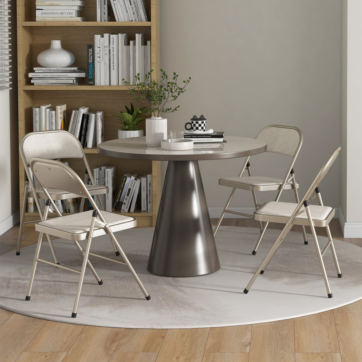 Lot de 4 chaises pliantes chaises de salle à manger portables cadre en acier dim. 45l x 46P x 78H cm beige