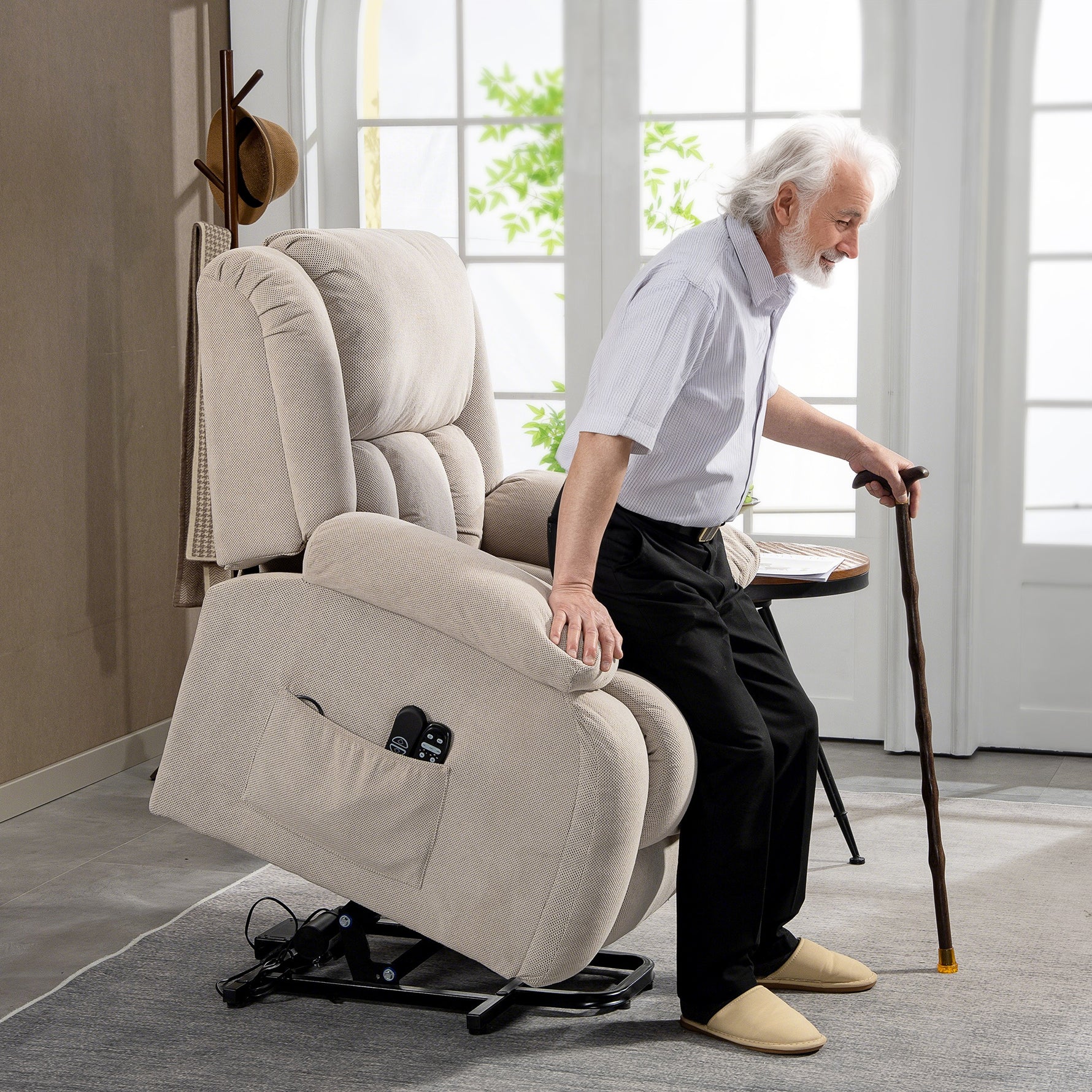 Fauteuil releveur électrique massage et chauffage avec repose-pied, dossier inclinable, télécommande et poche latérale