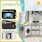 Cuisine enfant en bois avec 17 accessoires légumes en plastique boutons et lumières toque 3-6 ans gris blanc