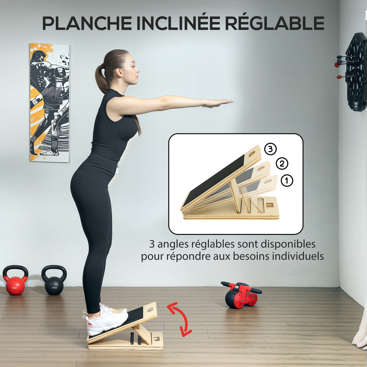 Pilates-Stangen- und Widerstandsband-Set mit verstellbarem Schrägbrett, Trainingsgerät blau